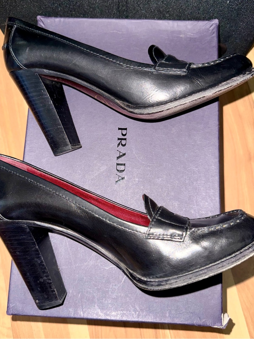 PRADA vintage Black Leather Penny Loafers size 38 - Picture 2 of 7